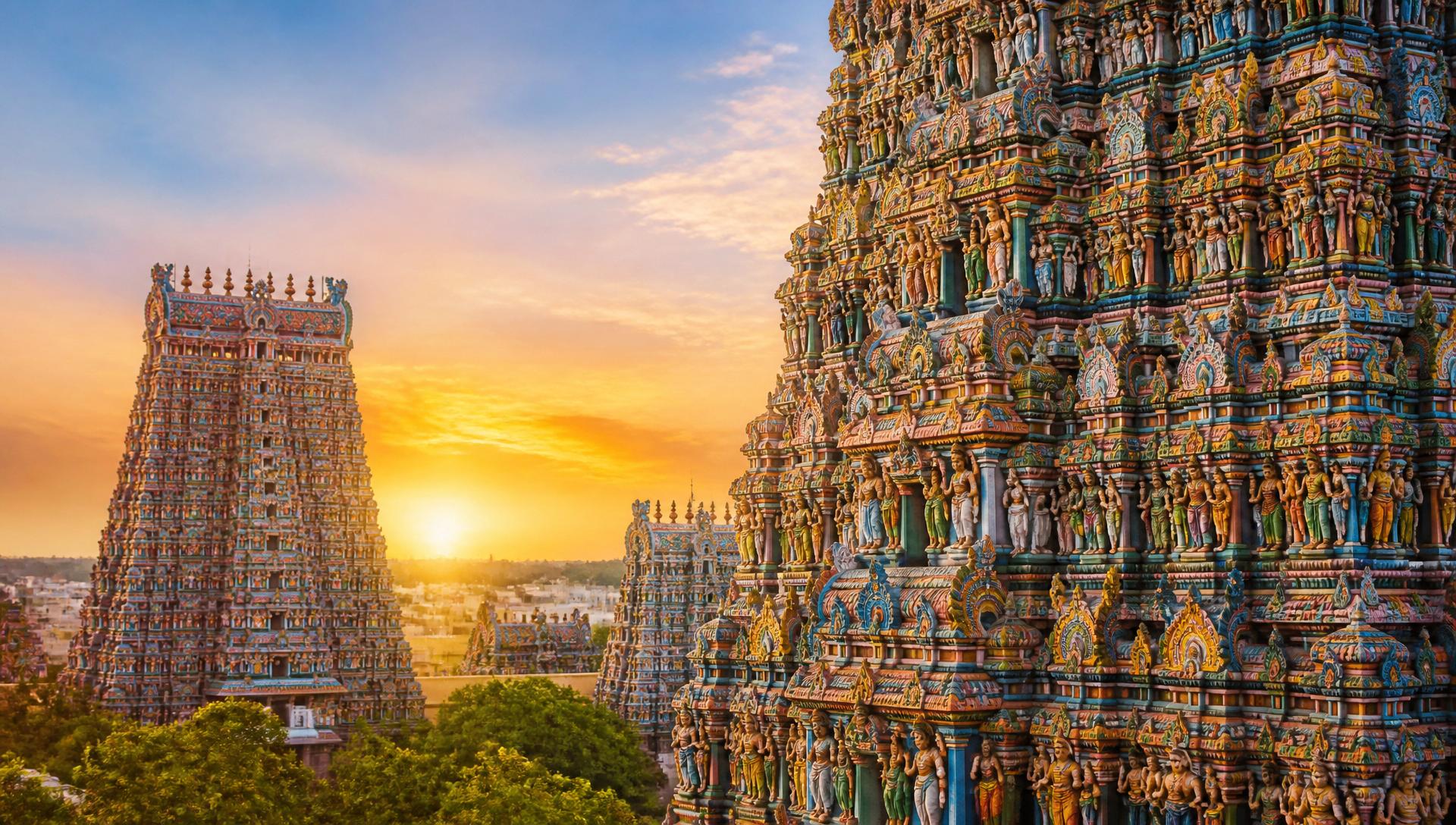 Meenakshi Amman Temple towers in Tamil Nadu